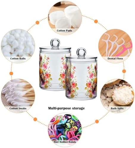 MNSRUU 2 Pack Qtip Holder Organizer Dispenser Animal Bears Pink Bathroom Storage Canister Cotton Ball Holder Bathroom Containers for Cotton Swabs/Pads/Floss