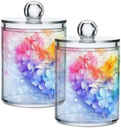 MNSRUU 4 Pack Qtip Holder Organizer Dispenser Pink Hearts Bathroom Containers Bathroom Vanity Storage Canister Apothecary Jars for Cotton Swabs/Pads/Floss