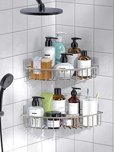 SMARTAKE 4-Pack Corner Shower Caddy, SUS304 Stainless Steel, Wall Mounted Bathroom Shelf with Adhesive, Storage Organizer for Toilet, Dorm and Kitchen (Silver)