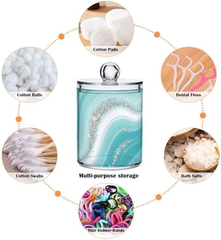 MNSRUU 2 Pack Qtip Holder Organizer Dispenser Blue Teal Marble Bathroom Storage Canister Cotton Ball Holder Bathroom Containers for Cotton Swabs/Pads/Floss