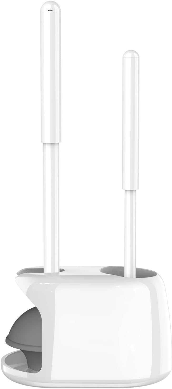 SetSail Toilet Brush and Plunger Set, Semi-Hidden Toilet Plungers, White | Heavy Duty Toilet Bowl Brush and Holder for Bathroom Toilet Plunger and Brush Set for Deeply Cleaning