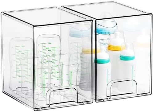 Yieach 7.5" High Stackable Storage Bins,2 Pack Bottle Station and Baby Bottle Storage Organizer for Countertop,Clear Acrylic Drawers for Pacifier,Breast Pump Parts,Storage Containers,Makeup and Lotion