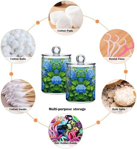 MNSRUU 4 Pack Qtip Holder Organizer Dispenser Floral Hydrangea Hummingbird Bathroom Storage Canister Cotton Ball Holder Bathroom Containers for Cotton Swabs/Pads/Floss