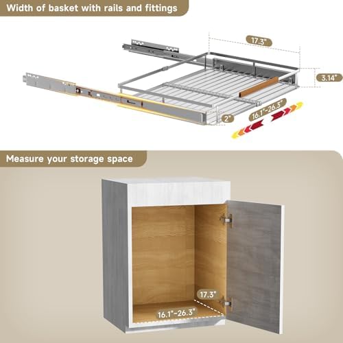 16.3~26.3"x17.3" Pull Out Cabinet Organizer，1Pack Expandable Sliding Cabinet Shelves，Side Mounting
