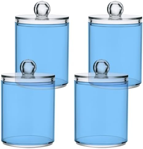Gredecor 4 Pack Light Sky Blue Qtip Holder Organizer Dispenser Clear Bathroom Storage Canister Cotton Ball Holder Bathroom Containers for Cotton Swabs/Pads/Floss