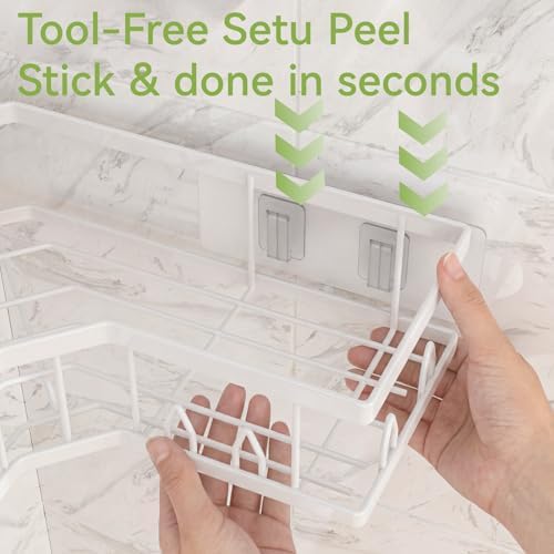 Shower Shelf Corner, Adhesive Shower Caddy Rustproof, Shower Shelves Corner with Soap Holder, No Drilling Shower Corner Organizer for Dorm, Renters Bathroom, White, 3 Pack
