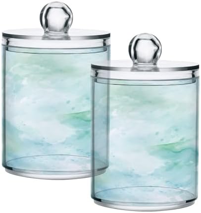 MNSRUU 4 Pack Qtip Holder Organizer Dispenser Teal Green Color Marble Bathroom Containers Bathroom Vanity Storage Canister Apothecary Jars for Cotton Swabs/Pads/Floss