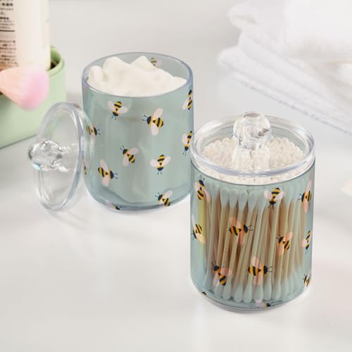 2 Pack Plastic Qtips Holder Bee Animal Cartoon Bathroom Organizer Canisters for Cotton Balls/Swabs/Pads/Floss,Plastic Apothecary Jars for Vanity