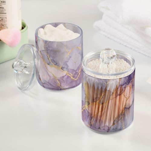MNSRUU 4 Pack Qtip Holder Organizer Dispenser Marble Pink Gray Bathroom Storage Canister Cotton Ball Holder Bathroom Containers for Cotton Swabs/Pads/Floss