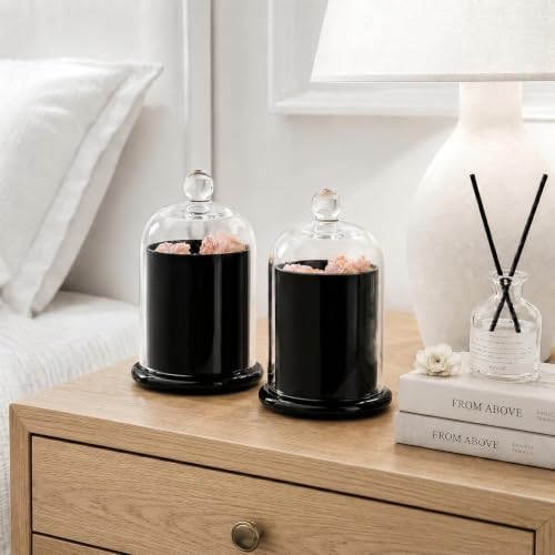 rejomiik Qtip Holder Glass Apothecary Jars with Lids Bathroom Storage Black