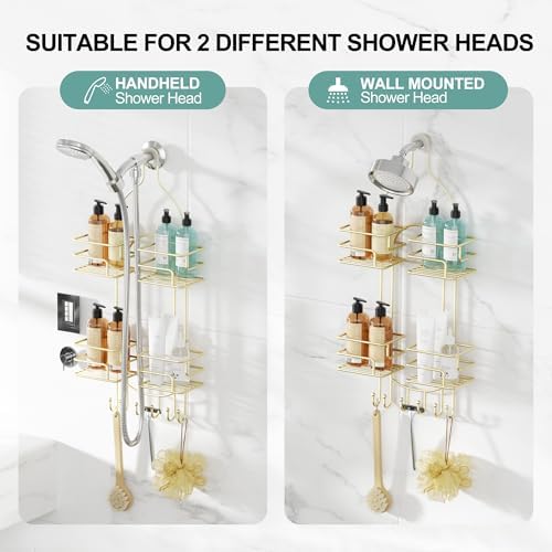 SRIWATANA Shower Caddy Hanging, Shower Organizer with Razor Hooks, Gold