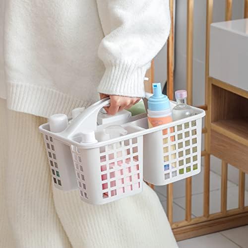 Portable Shower Caddy Basket Plastic Storage Basket with Divided Light Grey