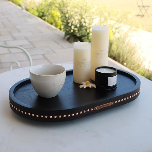 Oval Wooden Decorative Tray Coffee Table Tray Home Decor 15" Black