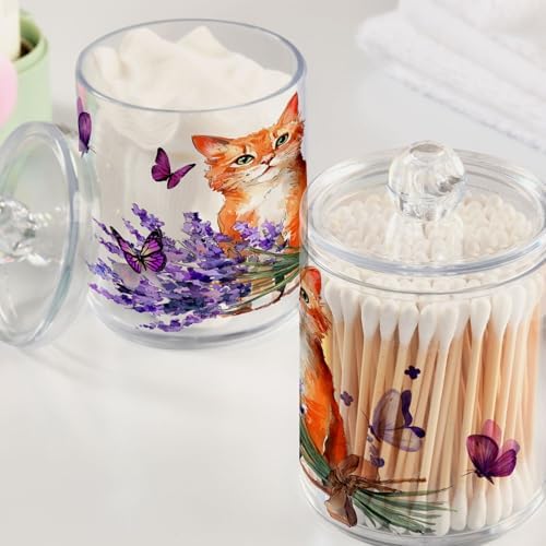 MNSRUU 2 Pack Qtip Holder Organizer Dispenser Lavender Hope Flowers Bathroom Storage Canister Cotton Ball Holder Bathroom Containers for Cotton Swabs/Pads/Floss