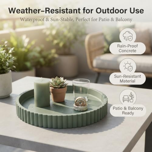 11" Round Concrete Decorative Centerpiece Tray for Coffee Table Sage Green