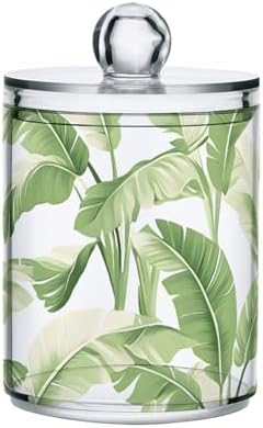 MNSRUU 4 Pack Qtip Holder Organizer Dispenser Plantain Leaf Bathroom Storage Canister Cotton Ball Holder Bathroom Containers for Cotton Swabs/Pads/Floss