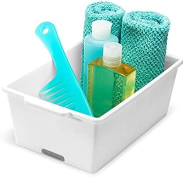 madesmart Small Deep Storage Bin, Multipurpose Organizer for Kitchen, Bathroom & Office, Organizer for Cutlery, Peeling Tools, Spatulas, Non Slip, Soft Grip Lining, Durable, White