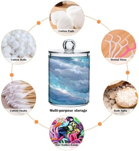 MNSRUU 4 Pack Qtip Holder Organizer Dispenser Abstract Blue Marble Bathroom Containers Bathroom Vanity Storage Canister Apothecary Jars for Cotton Swabs/Pads/Floss