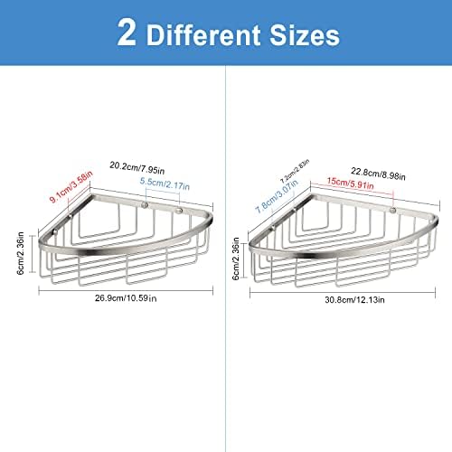 Corner Shower Caddy Organizer, SUS304 Stainless Steel Heavy Duty Rust-Proof Shelf Shampoo Holder, Wall Mounted Storage Rack for Bathroom Kitchen, 2 Packs Brushed Nickel