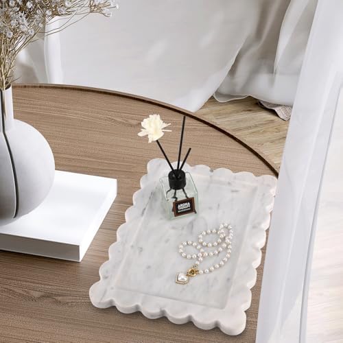 Scalloped Marble Decorative Tray, Carrara White, 10.8 * 8