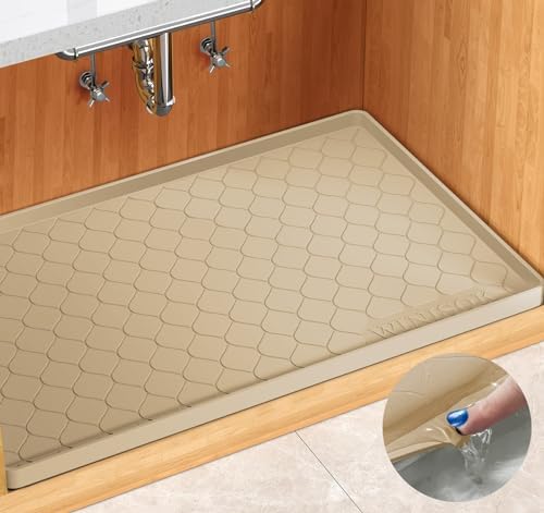 Winisok Waterproof Under Sink Mat 31" x 22", Silicone Mat, Beige