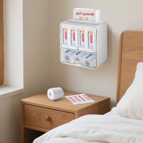 YEXEXINM 2 PCS Bandages Storage Organizer for Wall Large Bandage Organizer with Lid 3-Compartment Plastic Bandaid Storage Container for Home Medicine Cabinet, Elastic Bandage Wrap, Cotton Swab