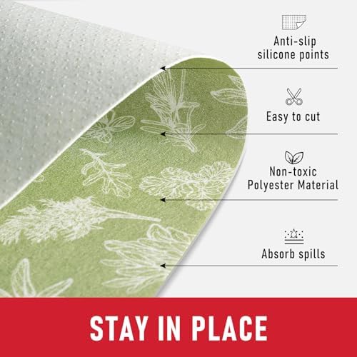 Cooyes Large Fridge Liners for Refrigerator, 24" x 240", Drawer & Shelf Liners for Kitchen Cabinets Non-Adhesive, Breathable Cloth Material, Non-Slip, Keep Produce Fresh Longer, Sage Green