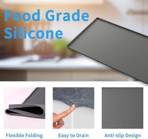 Under Kitchen Sink Mat 22" x 19", Waterproof Silicone Under Sink Tray, Under Sink Protector Mat for Bathroom and Kitchen Cabinets(Grey)