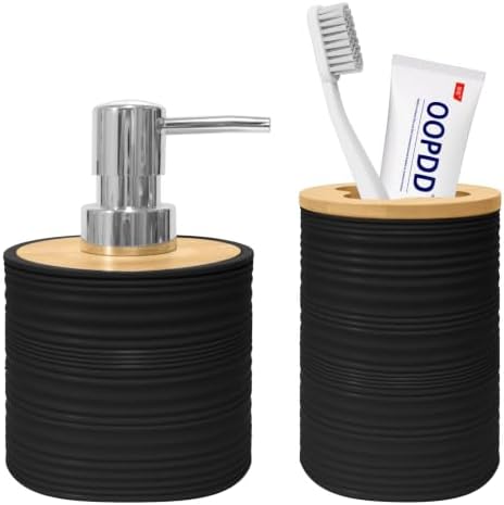 2 PCS Bathroom Accessories Set, Black Soap Dispenser and Toothbrush Holder