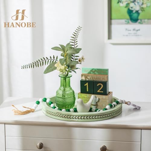 Hanobe Sage Green Decor Tray, Beaded Edge & Distressed Finish