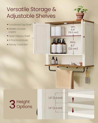 VASAGLE Bathroom Cabinet with Towel Bar, Wall-Mounted, 2 Barn Doors