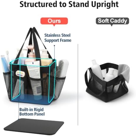 F-color Mesh Shower Caddy Portable - Stand Up 8 Pockets for Dorm, Black