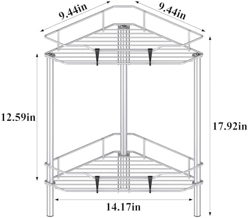 HuggieGems Metal Floor Standing Corner Shower Caddy, Silver, 2 Tier