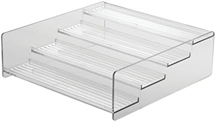 mDesign Plastic Bathroom Storage Organizer Shelf for Cabinet, Vanity, Countertop - Holds Vitamins, Supplements, Medicine Bottles, Nail Polish, Makeup - 4 Levels - Ligne Collection, Clear
