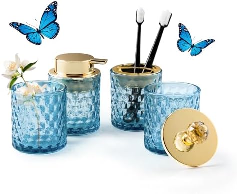 Britimes Bathroom Accessories Set of 4, Blue Glass Complete