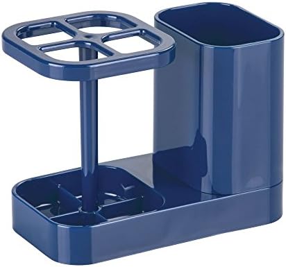 iDesign Toothbrush Holder with Storage Cup, Bathroom Sink Organizer for Toothpaste and Electric Toothbrushes, Blue