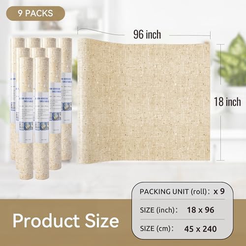FIFTY FEET 18"x96" Non-Adhesive Shelf Liner for Kitchen Cabinets and Drawers, Washable Non-Slip PVC Cabinet Liner (Yellow)(8 Roll)
