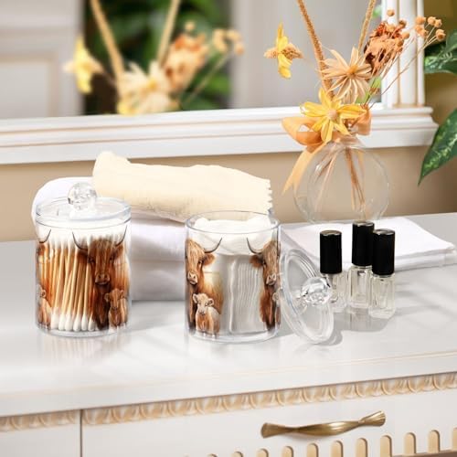 4 Pack Qtip Holder Dispenser with Lids, Highland Cow Plastic Storage Containers,Bathroom Canisters Organizer for Cotton Ball, Cotton Swab, Cotton Round Pads, Floss 21216458