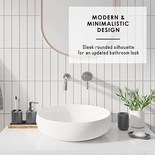 Clara Clark Bathroom Accessories Set - Bathroom Set with Adhesive Corner Shower Caddy Hanging, 25PC Bathroom Accessory Set, Grey Shower Curtain Set, Toilet Brush, Trash Can & Soap Dispenser