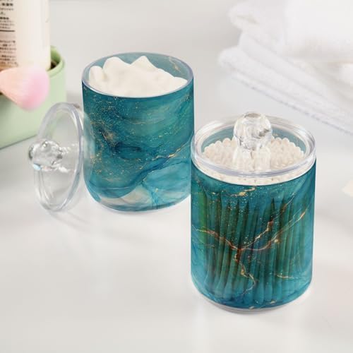 MNSRUU 2 Pack Qtip Holder Organizer Dispenser Blue Marble Abstract Fluid Art Bathroom Storage Canister Cotton Ball Holder Bathroom Containers for Cotton Swabs/Pads/Floss