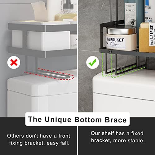 FLOLXNB Over The Toilet Storage Shelf, 2-Tier Bathroom Storage Organizer Upgrade Punch-Free Toliet Storage Shelf, Home Storage Rack with Hooks Shelf,Black