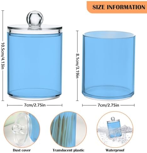 Gredecor 4 Pack Light Sky Blue Qtip Holder Organizer Dispenser Clear Bathroom Storage Canister Cotton Ball Holder Bathroom Containers for Cotton Swabs/Pads/Floss