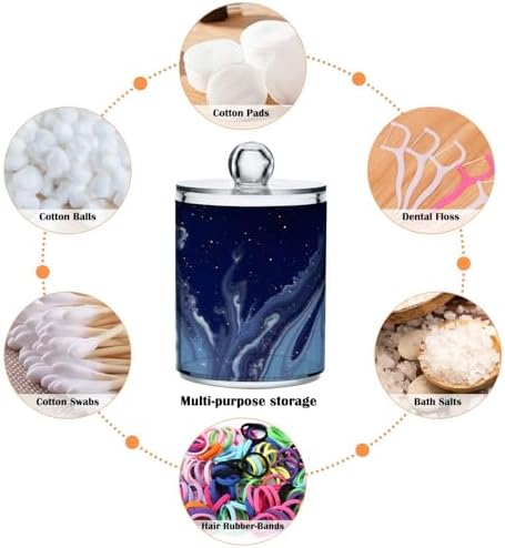 MNSRUU 4 Pack Qtip Holder Organizer Dispenser Beautiful Navy Blue Marble Bathroom Containers Bathroom Vanity Storage Canister Apothecary Jars for Cotton Swabs/Pads/Floss