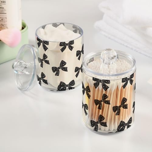 ALAZA Black Bow with Polka Dots 4 Pack Qtip Holder Dispenser for Cotton Swabs, Balls, Pads, Floss 10 oz Plastic Canister Organizer