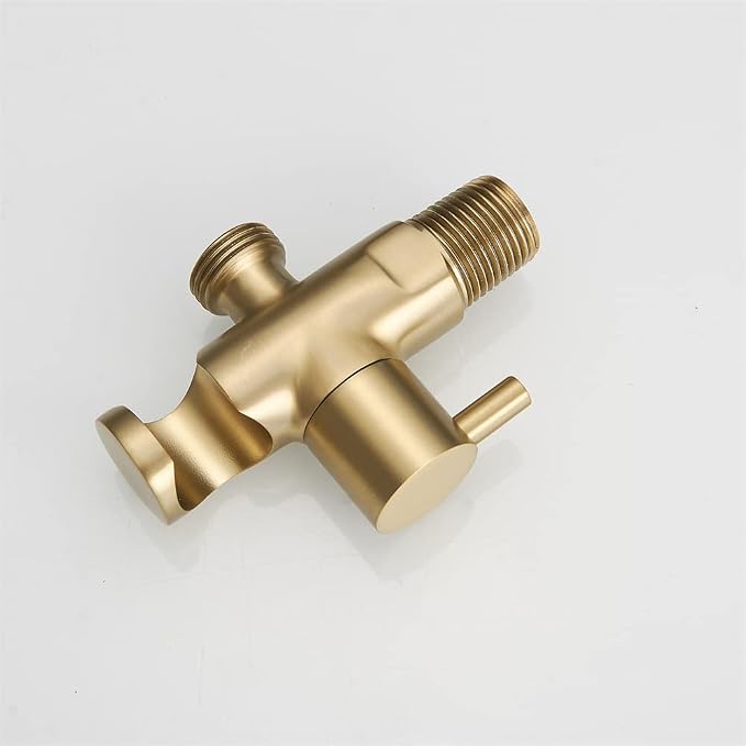 Hand Held Shower Head Holder with Hose Connector Shower Head Shut Off Valve Shower Wand Holder Wall Mount Handheld Shower Handle Sprayer Holder Attachment Toilet Bidet Spray Head Bracket Brushed Gold