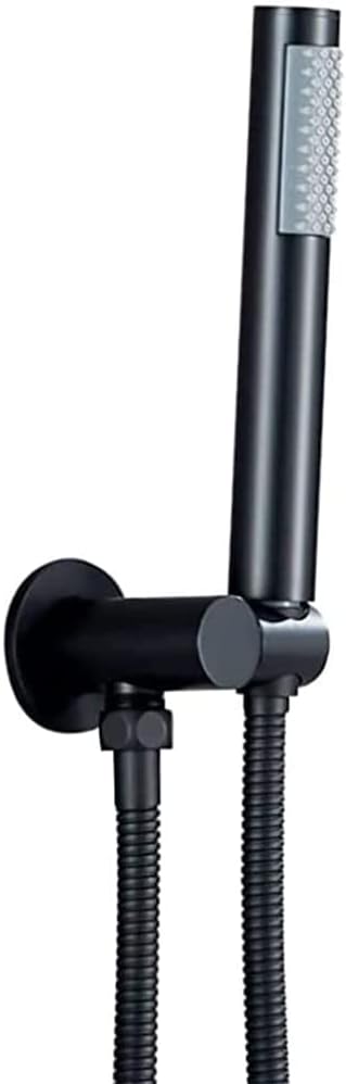 Bathroom Brass 1/2" NPT Round Shower Wall Union Water Outlet with Adjustable Handheld Shower Spray Head Bracket Holder Supply Elbow Hose Connector Wall-mounted Matte Black