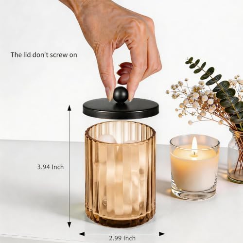 Amber Amber Glass Apothecary Jar, Q-tip Holder for Bathroom(Black 4 Pack)
