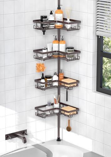 KEGII 4-Tier Corner Shower Caddy Tension Pole, Bathroom Shelf, Bronze