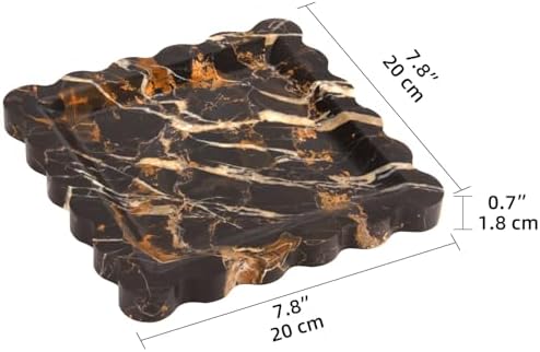 Square Marble Decorative Tray, Black Gold, 8 * 8