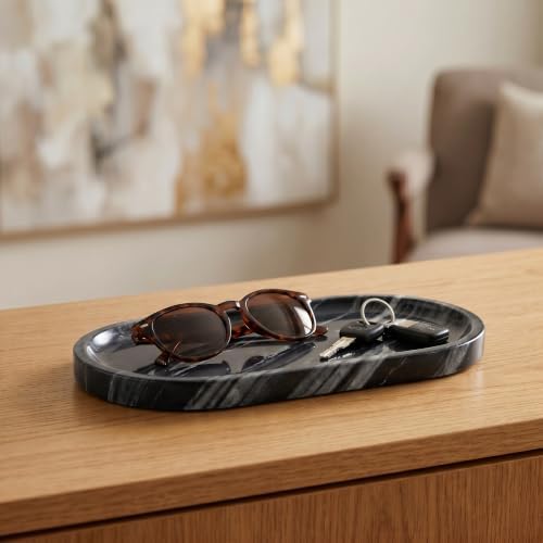 YKAJO Antique Wood Oval Marble Tray, 9.8x4.7 Vanity Perfume Organizer Dish